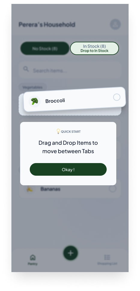 Quick Start guide, Drag and Drop Items to move between Tabs